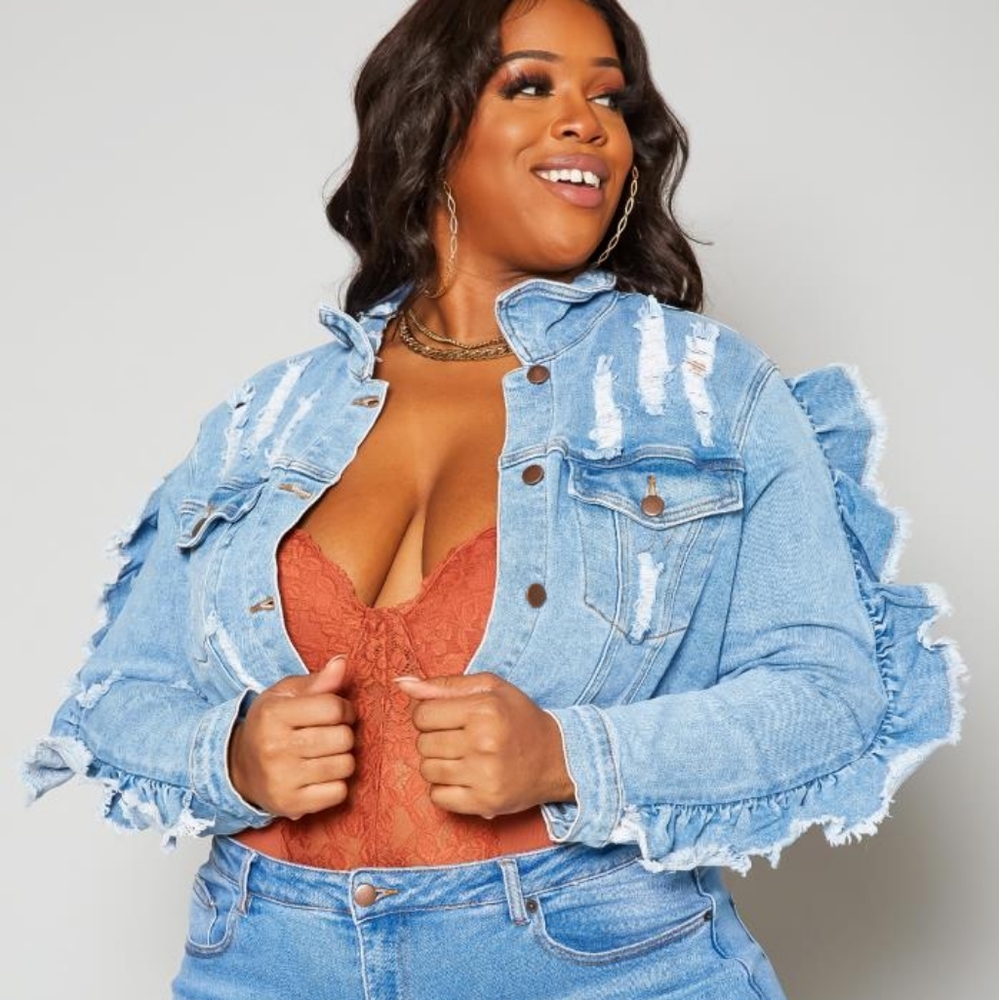 Ruffle Trim Denim Jacket